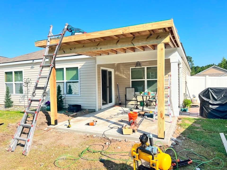 Patio cover framing going up on a Savannah home