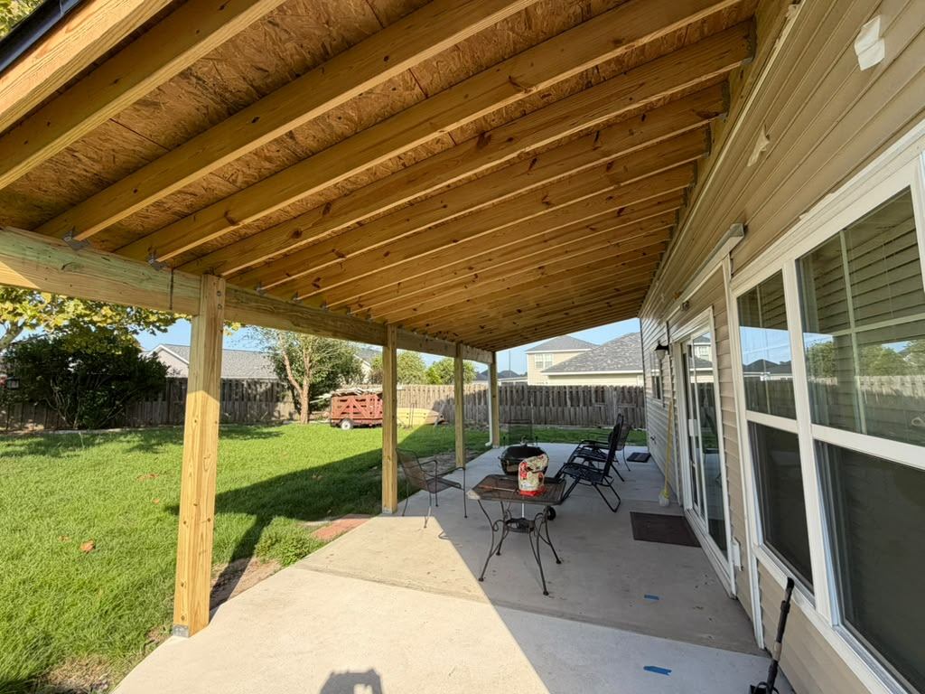 Porch looking along the back wall of the house